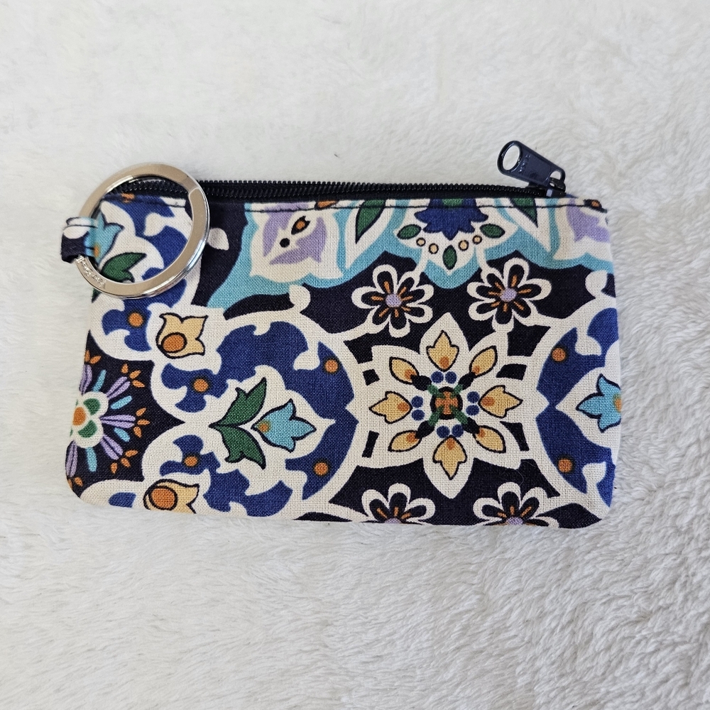 Vera Bradley ID Card Holder Lisbon Medallion Coin Pouch Zipper Key Ring Keychain